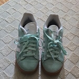 Adidas Mint Green and White Sneakers